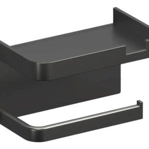 Suporte Porta Papel Higiênico Adesivo com Prateleira para Celular Preto Fosco – Instalação Sem Furo