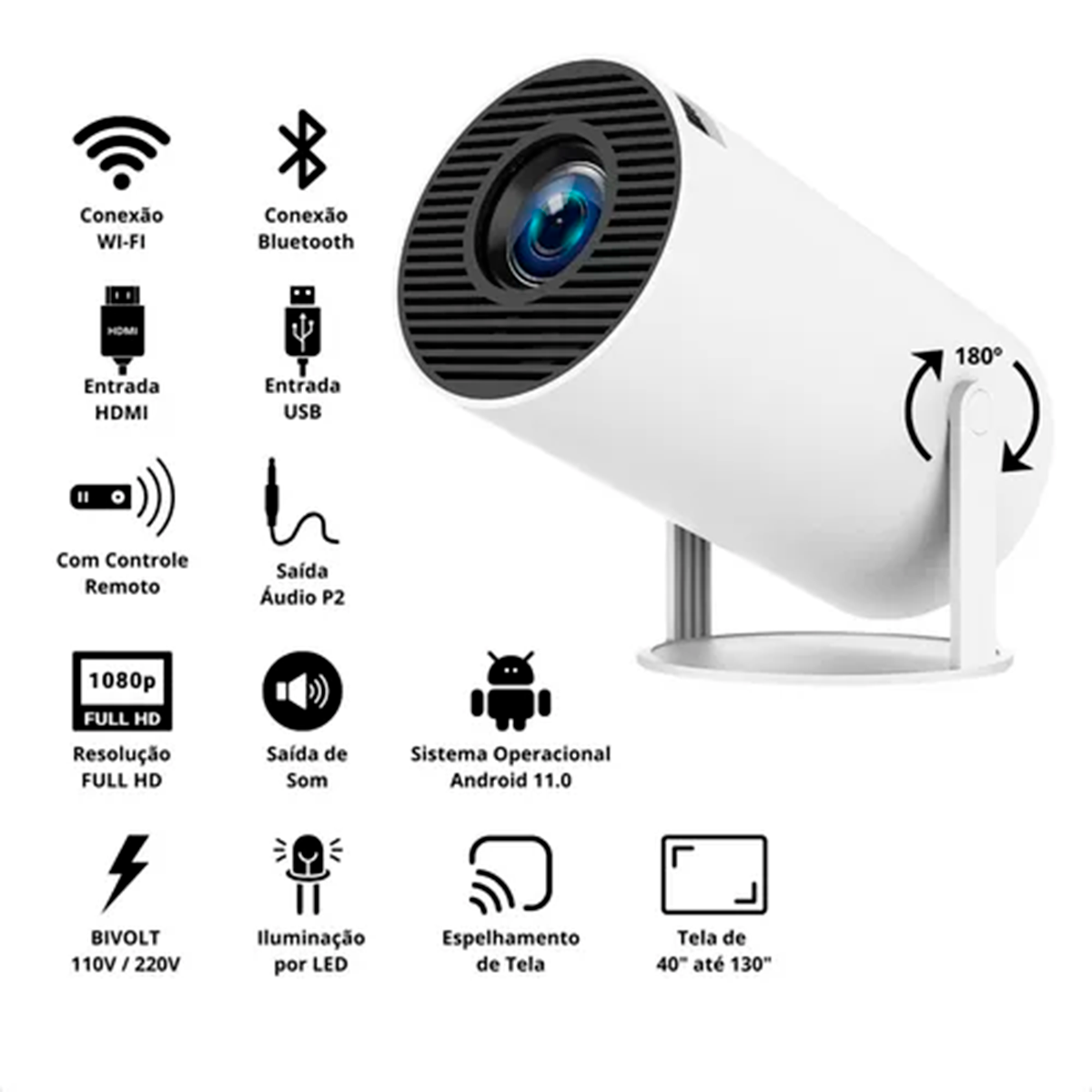 Prancheta-3-57 Projetor HY300 Smart Android 11 Full HD 1080P com WiFi 5G, Bluetooth e HDMI – Portátil Bivolt 4K - Imagem 3
