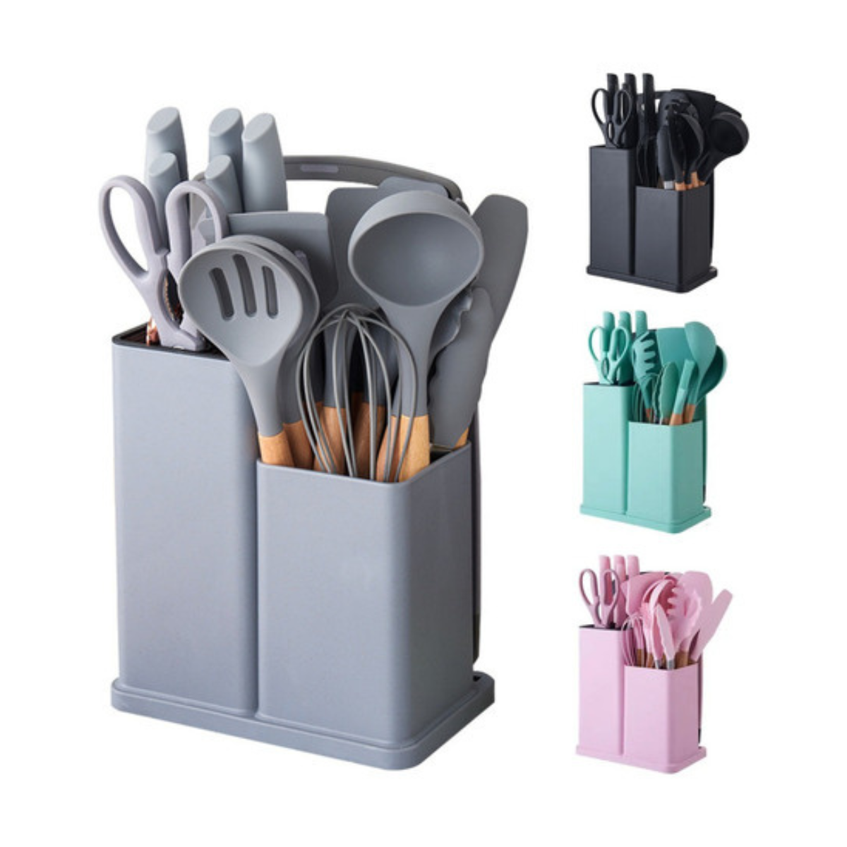 capa-14 **Kit Completo 19 Utensílios de Cozinha em Silicone com Facas, Tábua e Suporte – Cabo de Madeira Resistente ao Calor 230°C** - Imagem 6